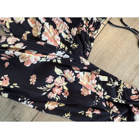 Free People Hilary Print Top Black Combo Boho Floral Blouse Cropped L Large - Picture 3 of 4